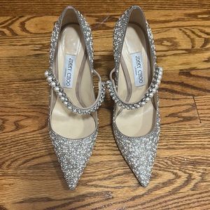 Jimmy Choo 39.5 Pearl and Rhinestone Pump with Strap- worn once!